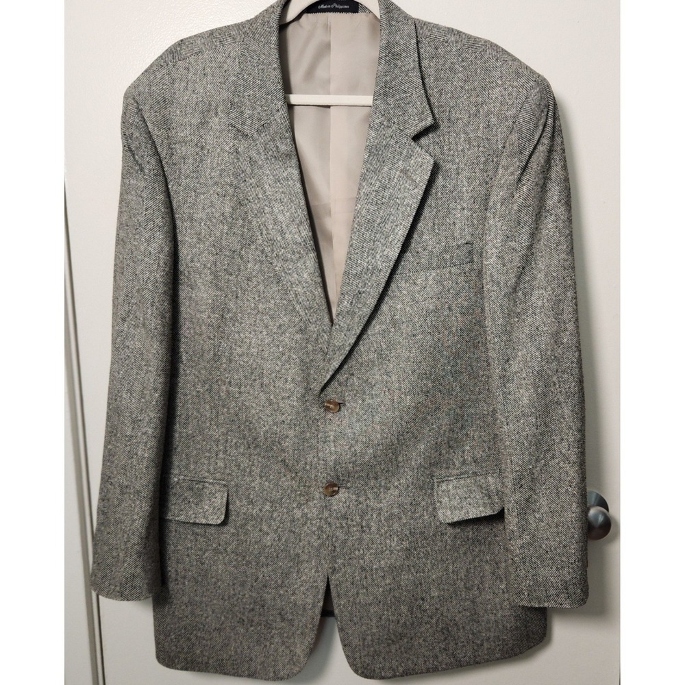 Mark, Fore & Strike 100% Silk Gray Herringbone Sport Coat 43R Blazer Handloomed‎